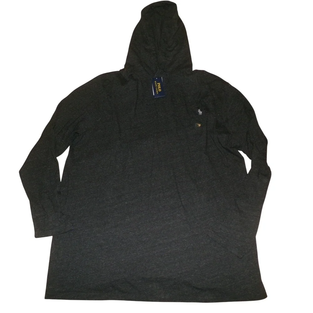 Polo Ralph Lauren Mens 3XL TALL Black Heather Long Sleeve Hooded T-Shirt NWT